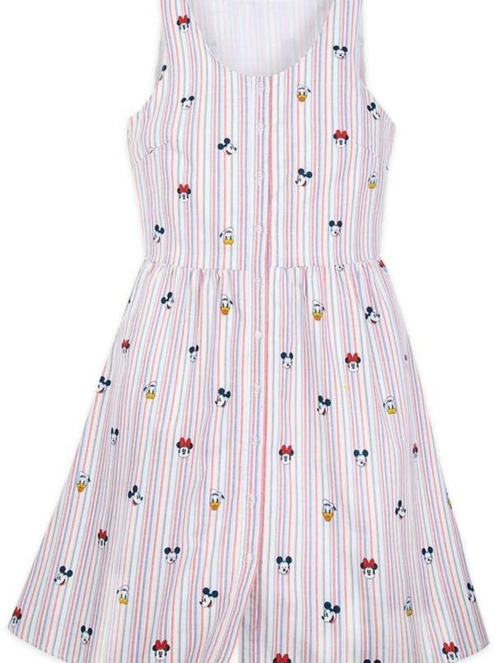 NWT Disney Red, White & Blue Striped Sleeveless Dress with Character Faces